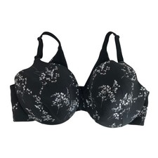 Cacique Bra 44D Black White Floral Lightly Lined Full Coverage Underwire Plus Sz