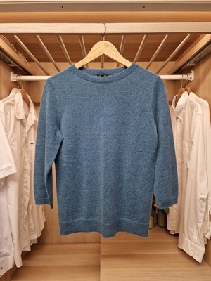 Talbots Damen Strickpullover 100 % Kaschmir 3/4-Ärmel blau Rundhalsausschnitt neu mit Etikett M