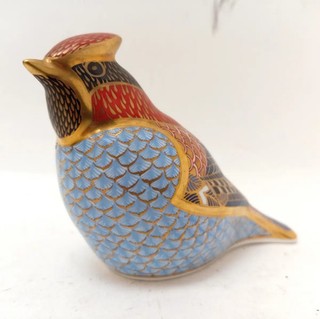 Royal Crown Derby Waxwing Bone China Bird Paperweight w/ Gold Gild & Stopper