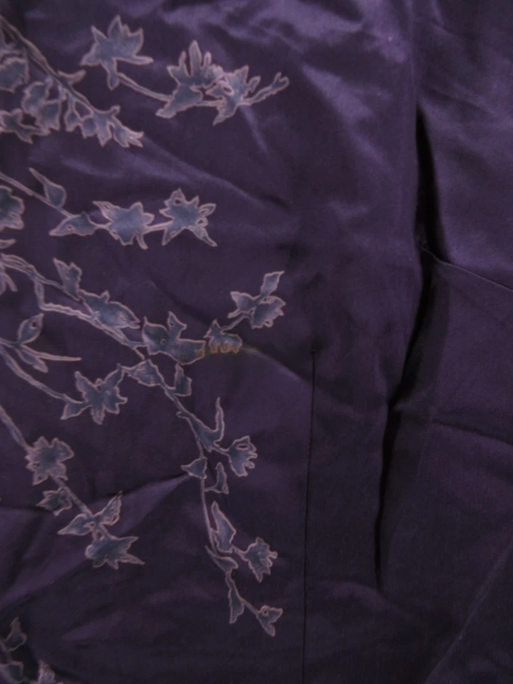 VINTAGE Dana Buchman Top Women 6 Purple Silk Blouse Button Up Floral Cropped * - Image 3 of 4
