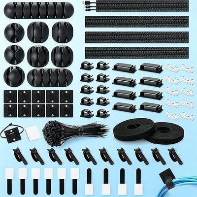 173 pcs. Cable Management Kit Wire/Cord Organizer Zip Ties Holder Clips Adhesive