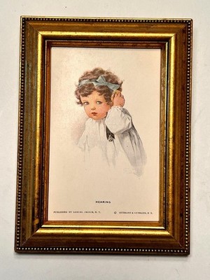 Original Bessie Pease Gutmann ''Hearing '' Framed 1909 Post Card