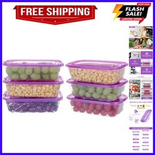 6 PACK 20oz Plastic Food Storage Containers with Lids Airtight Rectangle Meal...