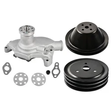 SWP Short Water Pump High Volume+Black Crankshaft Pulley 1/3 Groove For SB Chevy