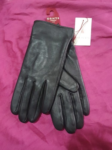 BNWT DENTS Ladies BLACK LEATHER Gloves Size L Lined Top Quality FREE POST - Bild 1 von 8