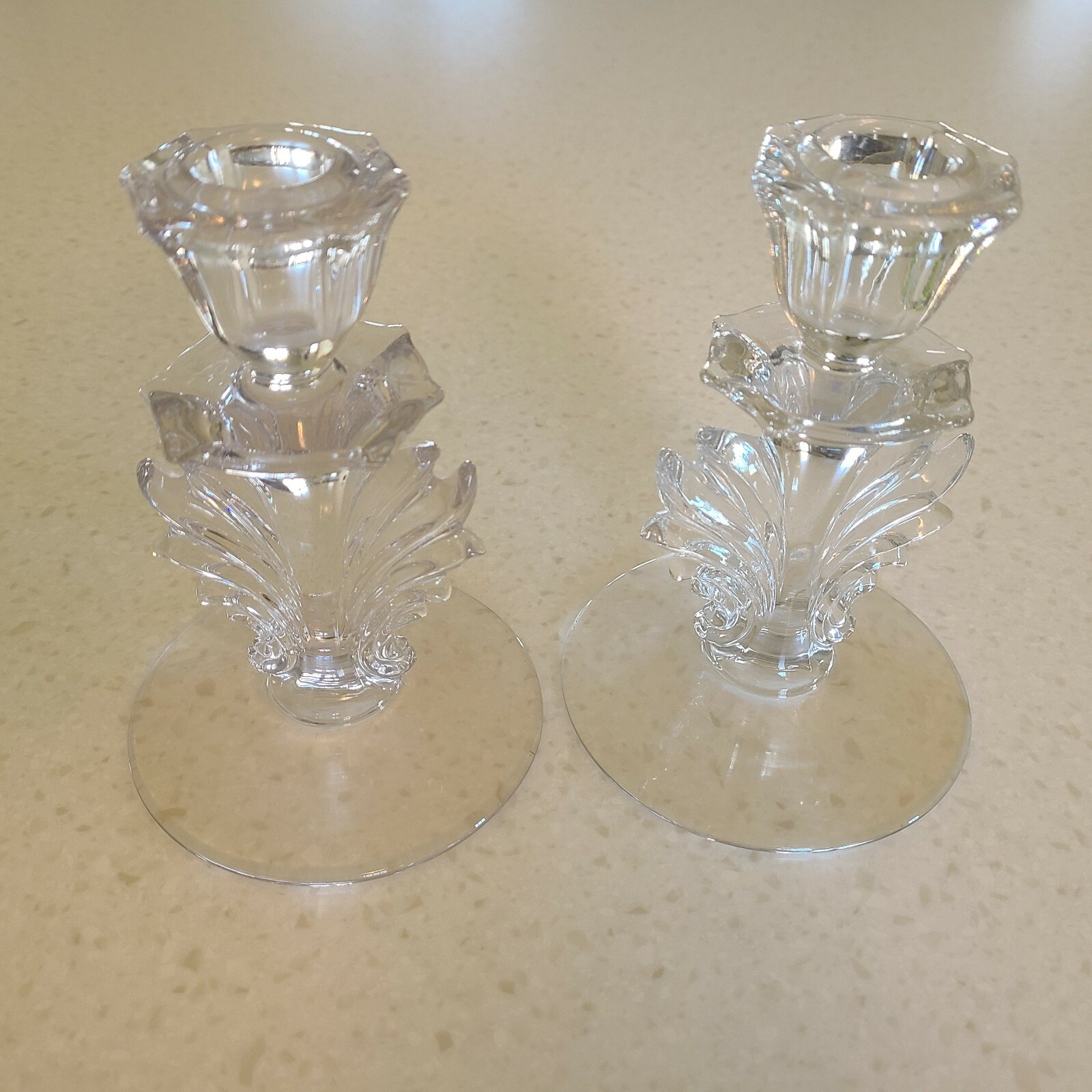 Vintage Art Deco Clear Glass Candlesticks eBay