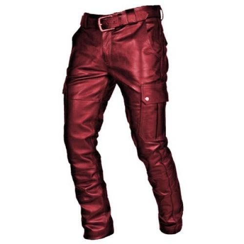 Stylish Men's Leather Motorcycle Pants, with Cargo Pockets, Black, Pu Pants - Picture 22 of 25