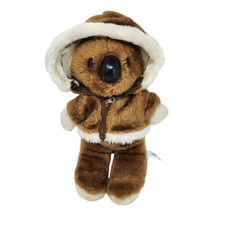13" VINTAGE INTERPUR BROWN KOALA BEAR STUFFED ANIMAL PLUSH TOY W/ ZIPPERED COAT