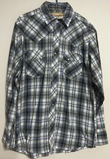 Vintage Wrangler Western Plaid Mens Long Sleeve Shirt Medium Pearl Snap Button