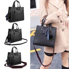 Black Genuine Leather Office Lady Crossbody Bag With Detachable Shoulder Strap