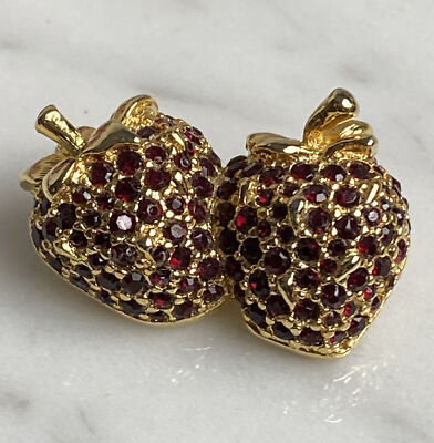アクセサリー GIVENCHY Brooch Red Stone Gold Vintage Vintage Givenchy Crystal Red Strawberry Gold Pin Brooch