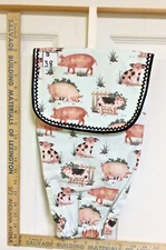 PLASTIC BAG GROCERY HOLDER HANGING STORAGE DISPENSER ORGANIZER, PIG, FARM