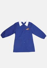 Kids Blue Zip Embroidered Collar Elementary School Apron White 7-15 Years