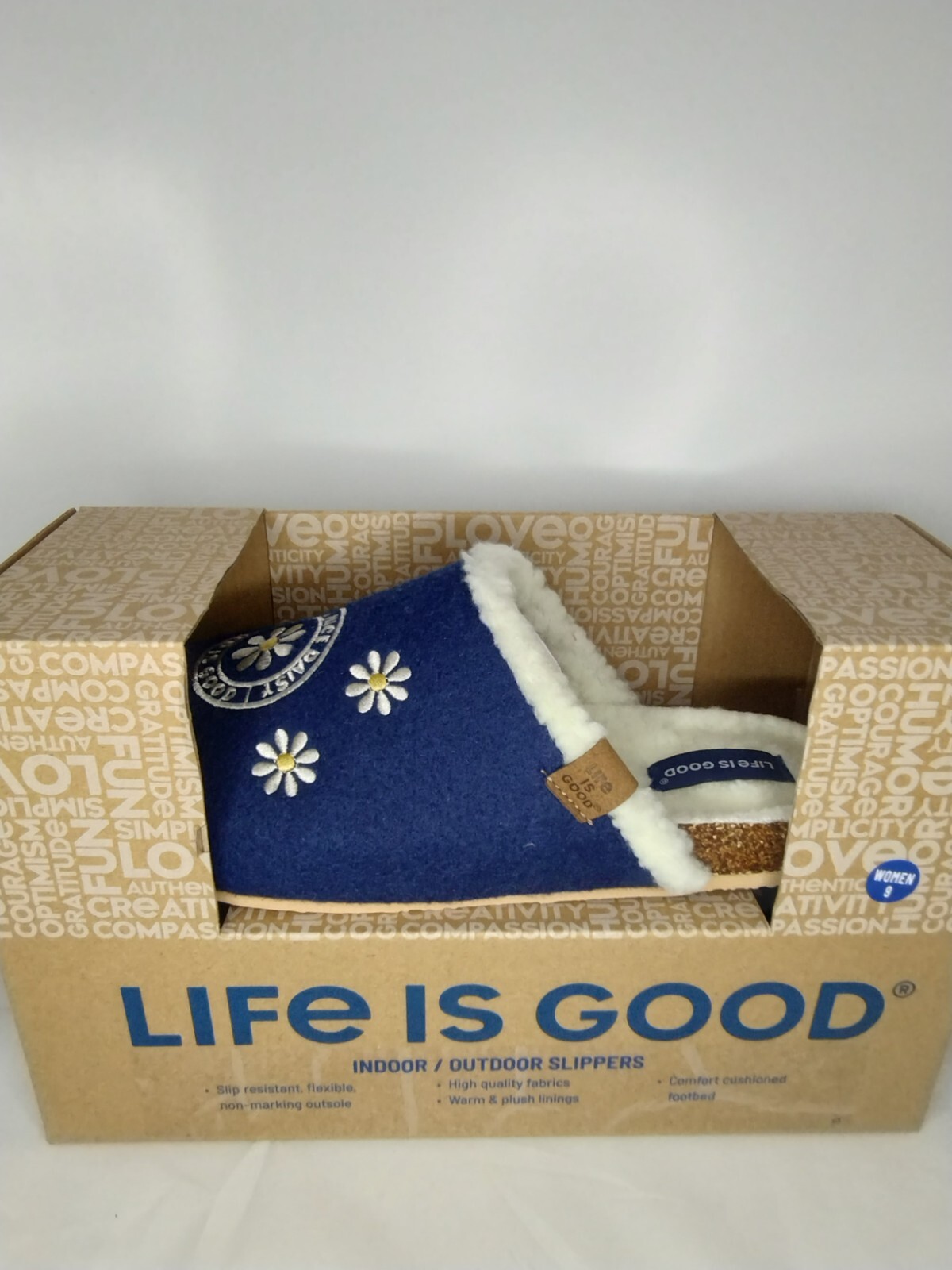 Life is Good Women's Daisy Indoor/Outdoor Felt Cork Slippers Size 9 Free Ship eBay