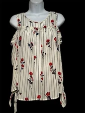 Sienna Sky | White Cold Shoulder Floral Blouse Size Med Boho Hippie Peasant