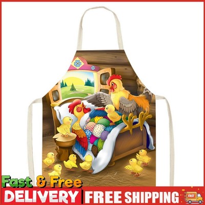 Cartoon Hühner bedruckte Leinenschürze wasserdicht Erwachsene Küche Lätzchen (68x55cm)