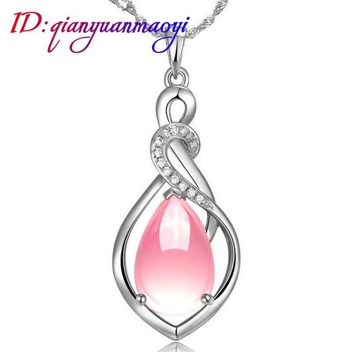 Pink Natural Jade Water drop Pendant Necklace Real Jewelry Rose Gold Plated - Picture 8 of 8