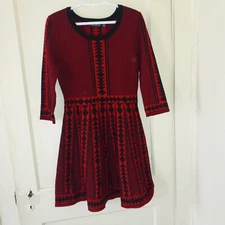 Nina Leonard Fit N Flare Sweater Dress-Medium-3/4 Sleeve-Geometric-Red-NWOT