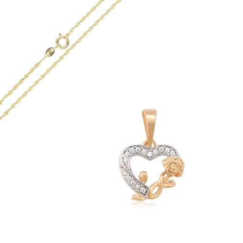 Collier Cœur En Cristal / Zircon - Chaîne Plaqué Or Jaune 750 - Bijouterie Papillon Bleu - Neuf