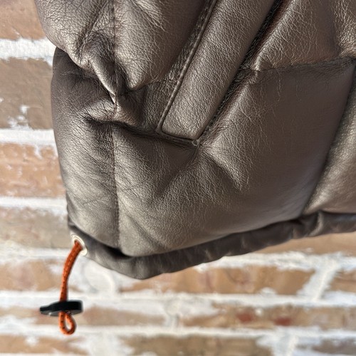 VTG FUBU Sport Vest Jacket Reversible Sz L Brown Leather Puffer Duck Down Biker - Picture 3 of 13