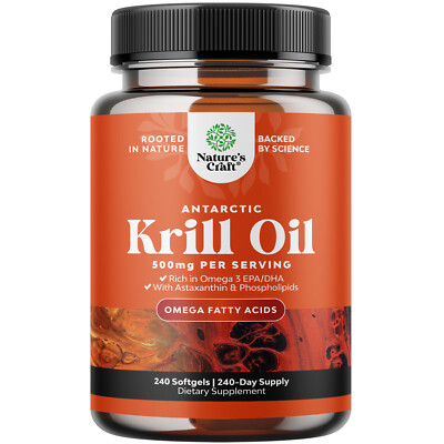 Antarctic Krill Oil 500mg Softgels - Omega 3 with EPA DHA for Brain Joint 240ct