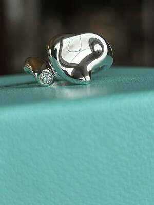 Tiffany & Co Silver Elsa Peretti Diamond Full Heart Wrap Ring .05 Carat