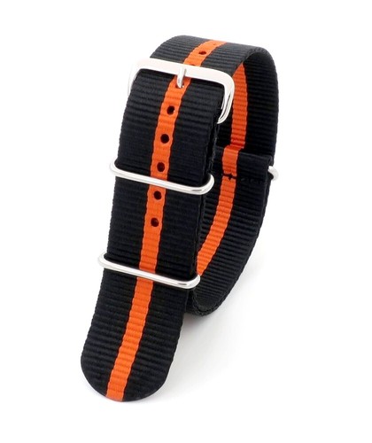 Nato Nylon Uhrenarmband Modell Camp schwarz-orange 24 mm - Nato Strap - Bild 1 von 2