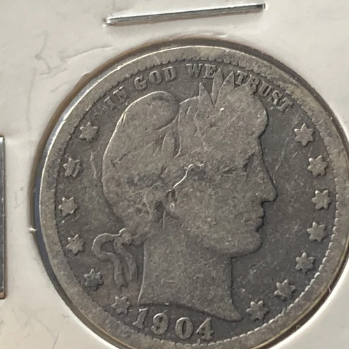 Antique 1904 Barber Silver Quarter No Mint Mark