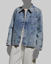 $370 A.P.C. Women's Blue Suzanne Bleached Denim Jacket Size FR 34/ US 2