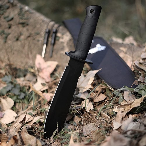 Survival Hunting Knife with Sheath, 15" Stainless Steel Fixed Blade, Black Rubbe - Picture 7 of 7