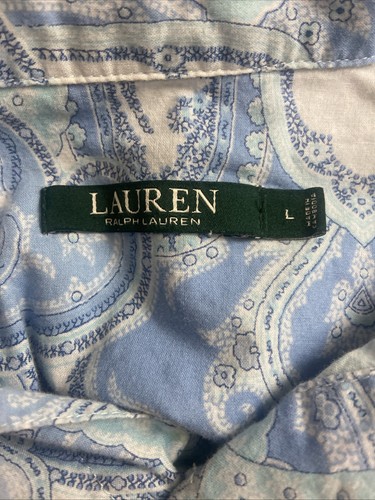 RALPH LAUREN SLEEP SHIRT 3/4 Sleeves Blue White Paisley L Embroidered Logo - Picture 8 of 12