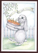 1995, Sue Rupp, STUNNING Blank Notecard "To: My 24 Karat Friend", Bunny/Rabbit