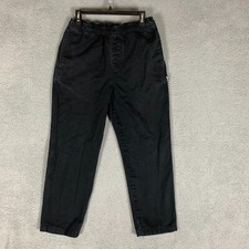 Stussy Beach Pants Mens Small S Black Brushed Cotton Elastic Waist Relaxed Twill