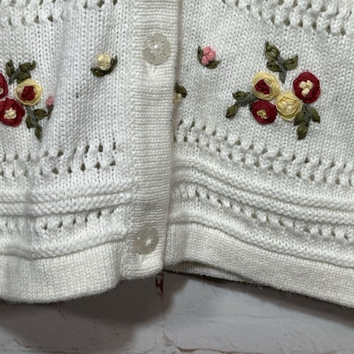 Cardigan donna vintage Northern Reflections floreale grande bianco nonna 3D - Foto 12 di 12
