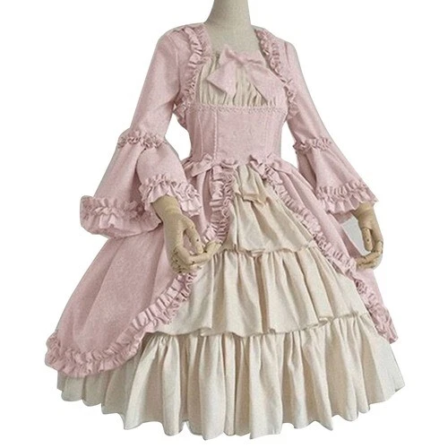 Vestido de Corte Medieval Retro Gótico Dama Vestido de Baile Cuello Cuadrado Cintura Vestido - Imagen 5 de 10