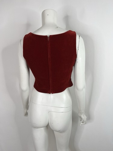 Vtg Moschino Cheap & Chic 90s Red Velvet Corset Style Top 42 M - Picture 9 of 15