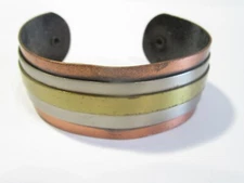 MIXED METAL COPPER SILVER PLATE AND BRASS WIDE BRACELET FUNKY MID CENTURY