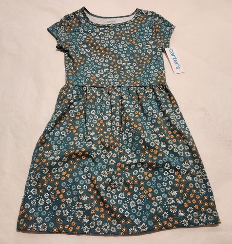 NWT Carter's Girls Green Floral Print Short Sleeve Dress