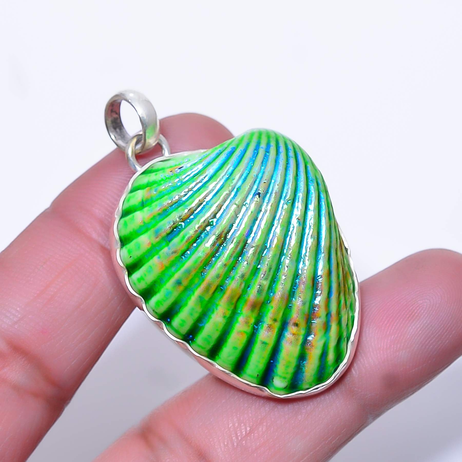 Titanium Green NautiluShell Gemstone 925 Sterling Silver Jewelry Pendant 1.76