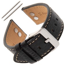 Gilden 22-26mm Gents Industrial-Style Stitched Black Calfskin Watch Band SLS61
