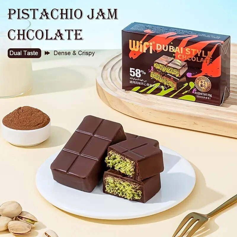 Шоколад ручной работы в дубайском стиле 58% фисташковое варенье 70 г - Изображение 4 из 4