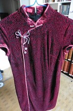 Robe chinoise stretch designer ShangHai velours rouge ajouré Art Deco Taille S