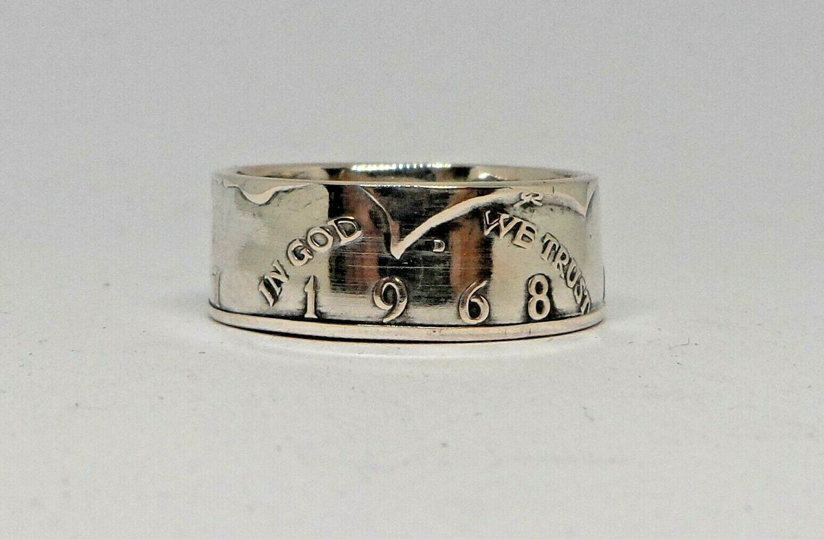 本物 1969 年ジョン F ケネディ シルバー コイン リング(A101) JFK HALF DOLLAR SILVER COIN RING 1965-1966-1967-1968-1969