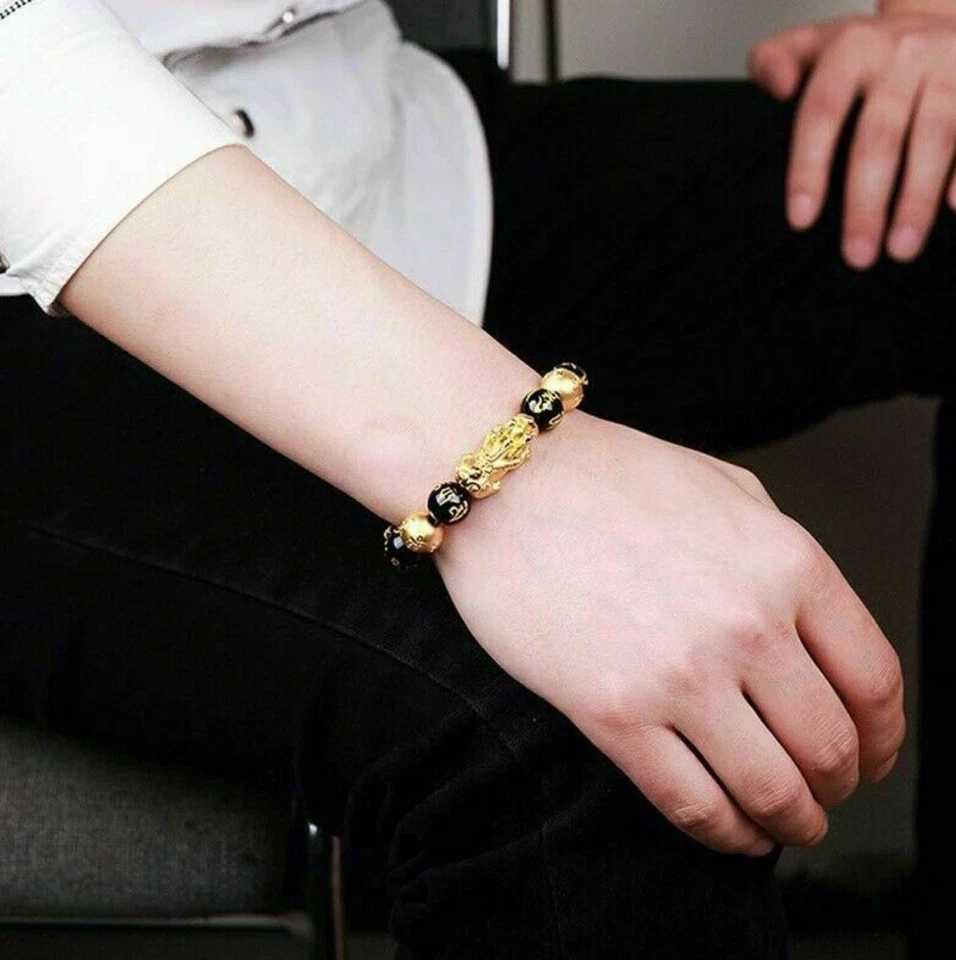 Brazalete Feng Shui Cuentas Obsidiana Negra Atraer Riqueza y Buena Suerte Pixiu Foto 4 de 4