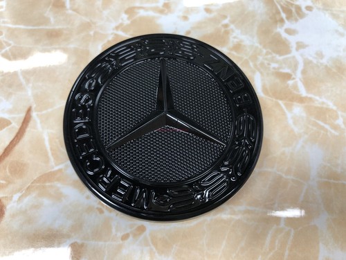 Front Hood Emblem AMG Glossy Black Flat Laurel Wreath Badge A2048170616 - Picture 2 of 4