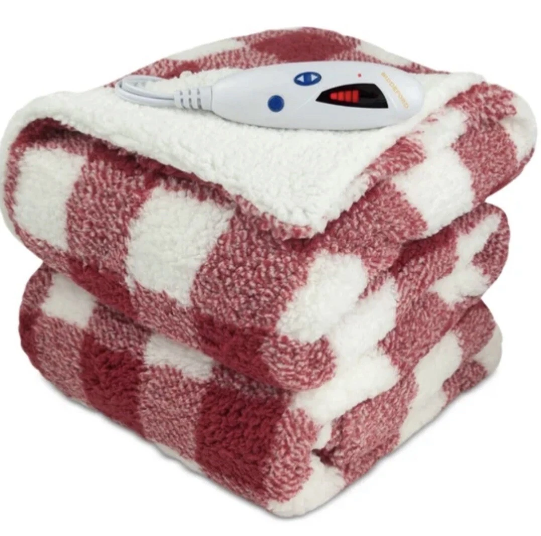 Biddeford Cozy Knit Heated Sherpa/ Throw Red/White Check Throw 52x60” New |  eBay