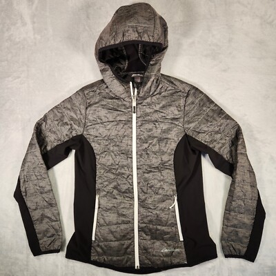 Eddier Bauer Jacket Womens Small Black Stretch Quilted Hooded Zip Gorpcore
