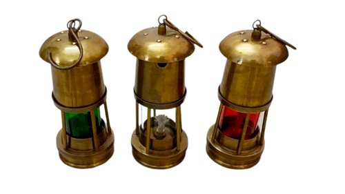 Lot De 2 Lanternes à Pétrole Nautiques En Laiton - Rouge Et Vert (bâbord/tribord) - Reproduction Neuve