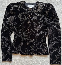 Scott Mcclintock Vintage Black Velvet Gold Glitter Leaf Jacket Size 4