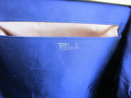 Vintage BLOCK Navy Blue Patent Leather Purse Handbag Gold Frame Bar Clasp Signed - Picture 13 of 15